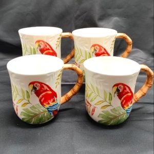4 Pier 1 Imports Cabana Parrot Coffee Mugs